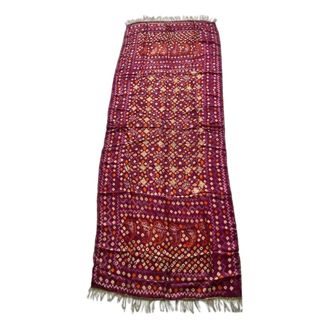 Antique Burnt Orange and Purple Silk Textile For Sale