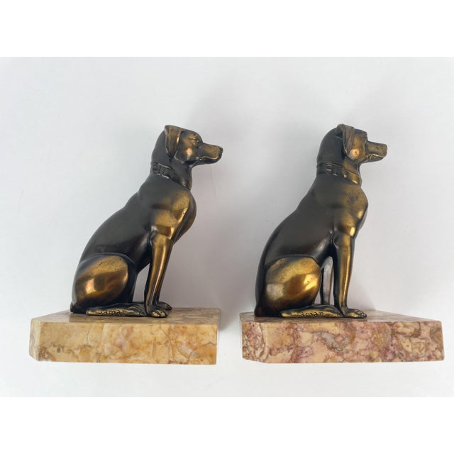 Pair of Art Deco Dog Bookends in Spelter and Marble by Jamar, France, 1930s For Sale - Image 9 of 13