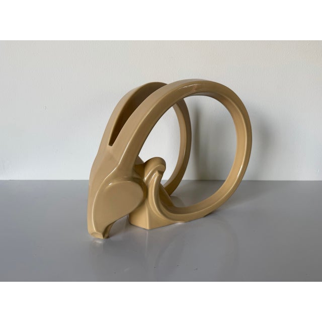 Striking 1980s sculptural ceramic gazelle or ram’s head by Jaru. Featuring a stylized animal head framed by dramatic...