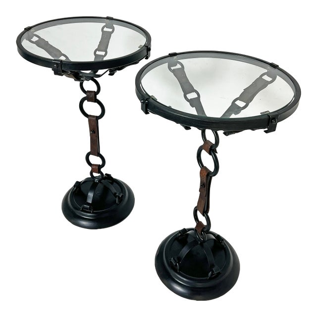 Hermes Style Trompe l'Oeil Equestrian Strap Side Tables - A Pair For Sale