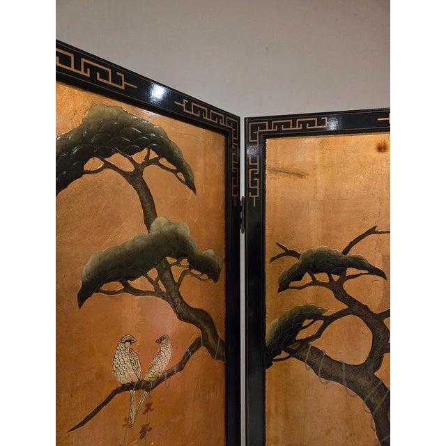 Hand Painted, 4 Panel Folding Screen with Crane Birds, Room Divider