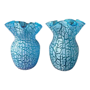 Turquoise Blue Blown Glass Vases-A Pair