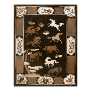 Elegant Brown Color With Expressionist Design Horses Chinese Antique Pictorial Rug
