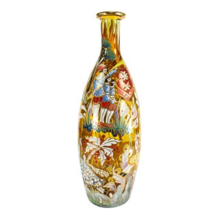 Early 20th Century Decanter Bottle Moser Type Art Glass Enameled, Jose Royo, Spain For Sale
