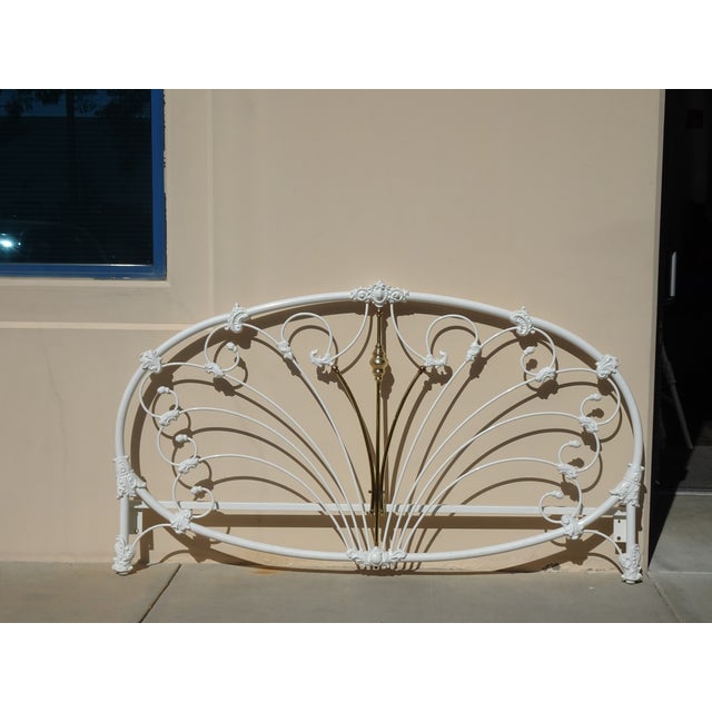 Vintage French Elliott's Designs White Gold Iron Queen Headboard W Footboard #3 For Sale - Image 10 of 15