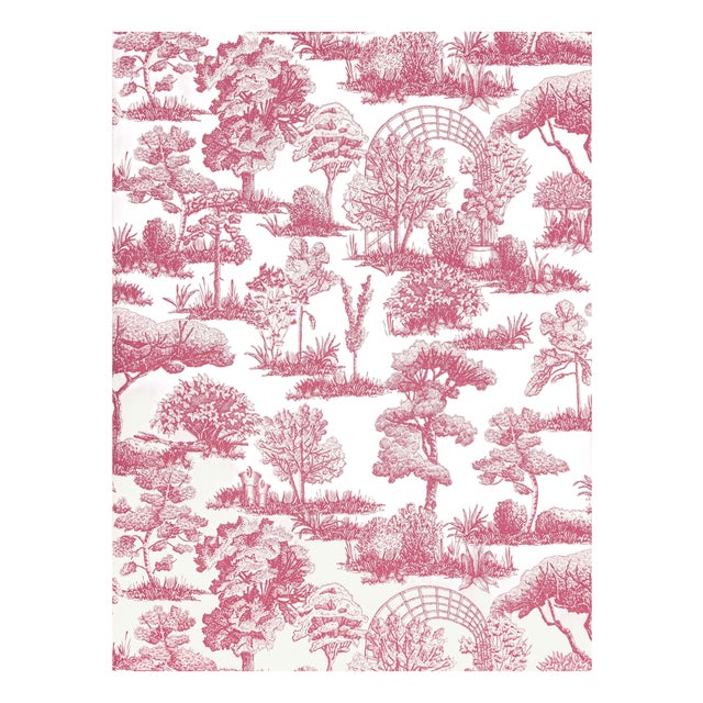 Sample - The House of Scalamandré Garden Toile Wallpaper, Raspberry For Sale