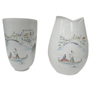 German Handpainted Vases from Hutschenreuther, 1950s, Set of 2 For Sale
