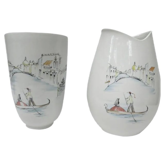 German Handpainted Vases from Hutschenreuther, 1950s, Set of 2 For Sale