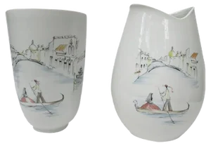German Handpainted Vases from Hutschenreuther, 1950s, Set of 2