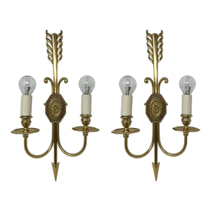 Antique Pair Ormolu Two Light Wall Electric Sconces Appliques Maison Lucien Gau