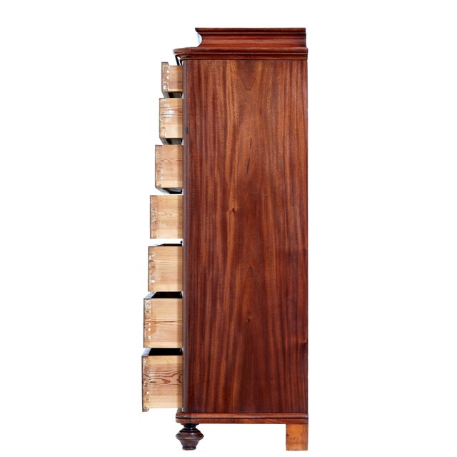 Brown Flame Mahogany Tall Chest of Drawers, 1870s For Sale - Image 8 of 10