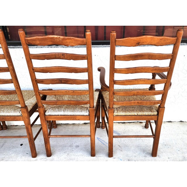 1970s Vintage Ladder Back Rush Seat Dining Chairs Set of 8 For Sale - Image 5 of 18