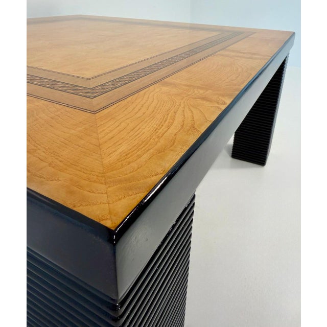 Coffee Table in Ash Burl, Wood Inlay and Black Lacquer, 1980s For Sale - Image 10 of 15