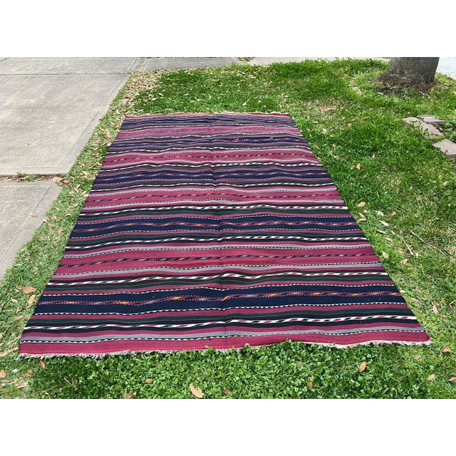 1930s Vintage Nomadic Plant Dye Navy Blue Large Kilim Rug For Sale - Image 12 of 12