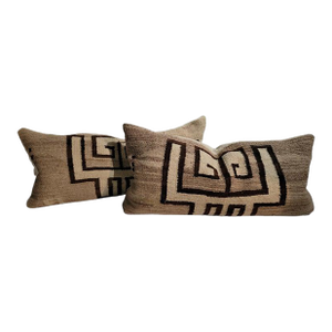 1930s Hand Woven Geometric Wool Pillows- Set of 2