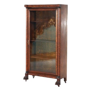Arts & Crafts Oak Single Door Clawfoot Bookcase With Reeded Columns C1920 For Sale