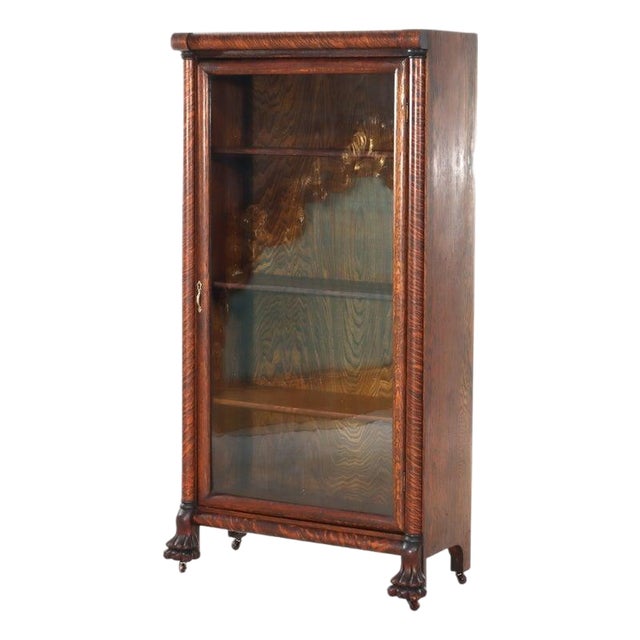 Arts & Crafts Oak Single Door Clawfoot Bookcase With Reeded Columns C1920 For Sale