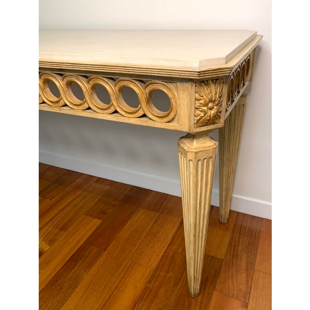 Wood Italian Neo-Classical Style Painted Console Table W/Gilt Details For Sale - Image 7 of 11
