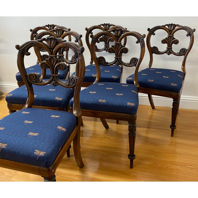 Set of Six English Carved Rosewood Dining Chairs C.1850 For Sale - Image 4 of 11