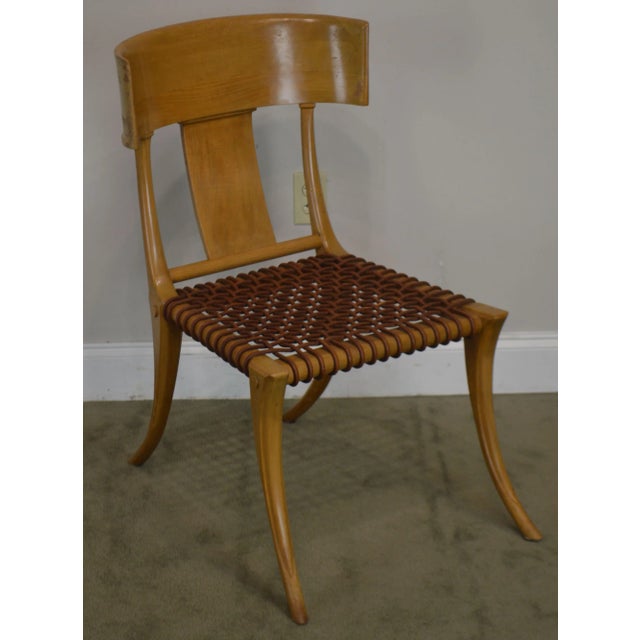 Rare and Important Solid Walnut Frame Klismos Chair Designed by T. H. Robsjohn Gibbings for Saridis of Athens with Brass...