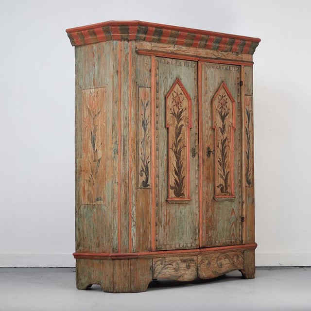 Large Rustic Farmhouse Folk Art Painted Bridal Cabinet dated 1806 For Sale - Image 14 of 18
