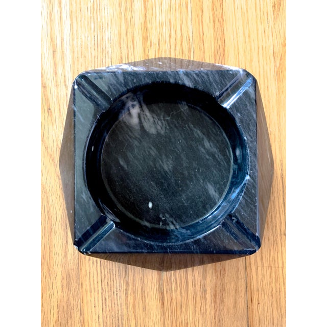 Beautiful Heavy Large Mid-Century Modern Black Marble Catch-all Ashtray with lovely white veining. This is a solid piece...