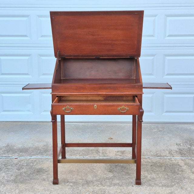 1990s Lexington Palmer Home Mahogany Slant Front Leather Top Architect Drafting Table Standing Desk For Sale In Washington DC - Image 6 of 11