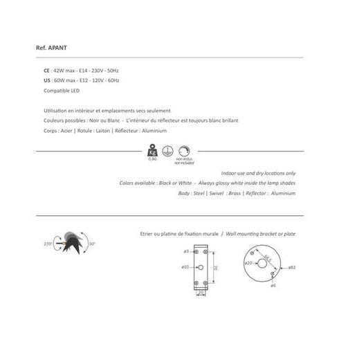 Metal Mid-Century Modern White Anthony Wall Lamp with Round Fixation Box by Serge Mouille For Sale - Image 7 of 8