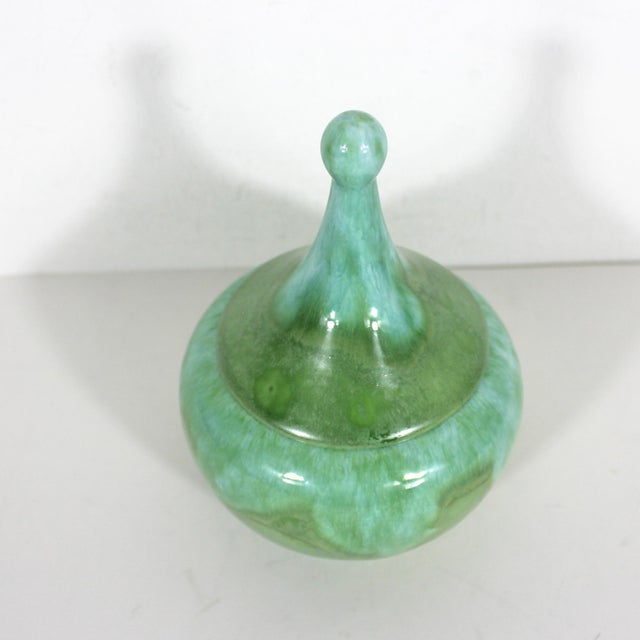 Mid-Century Modern Mid Century Modern Ceramic Trinket Box Hand Made in Canada Aqua Blue Turquoise Green For Sale - Image 3 of 8