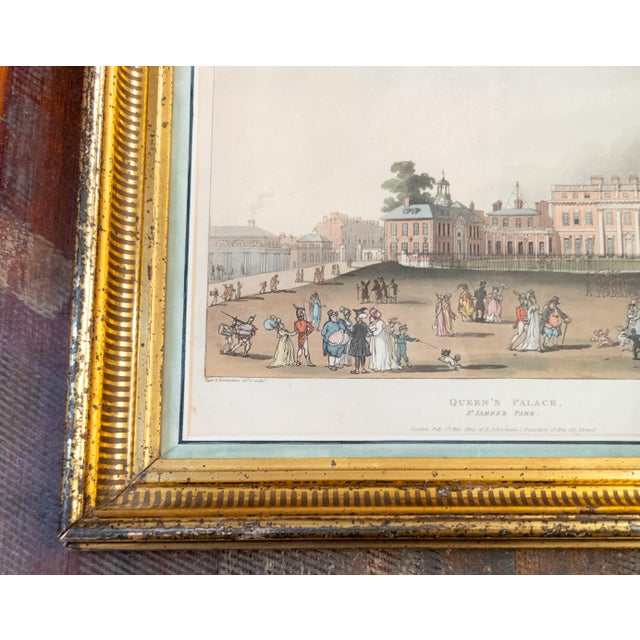 Gold 19th Century American Lemon Gold Frame With Hand Colored English Print For Sale - Image 8 of 13