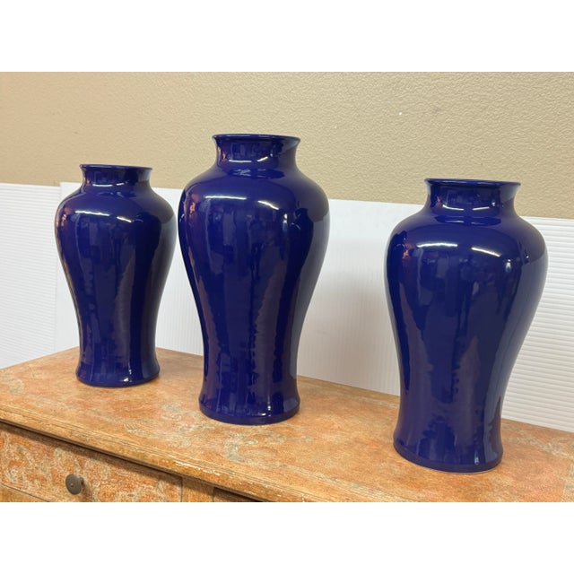 Asian Martino Interiors Short Neck Kwan-Yin Ceramic Vases, Set of Three For Sale - Image 3 of 11