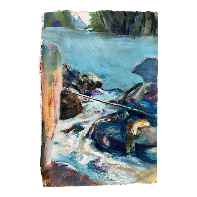 Watercolor of Stream and Rocks, 14 X 22 For Sale