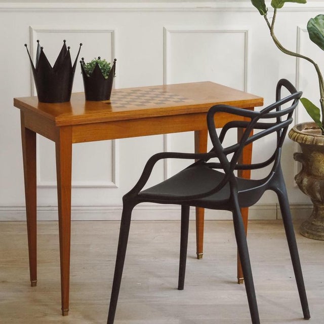 Vintage Game Table with Chessboard and Leather Top For Sale - Image 16 of 17