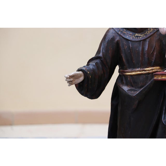 Antique Large Saint Anthony of Padua With Glass Eyes and the Child Jesus, 18th Century, Portuguese For Sale - Image 10 of 18