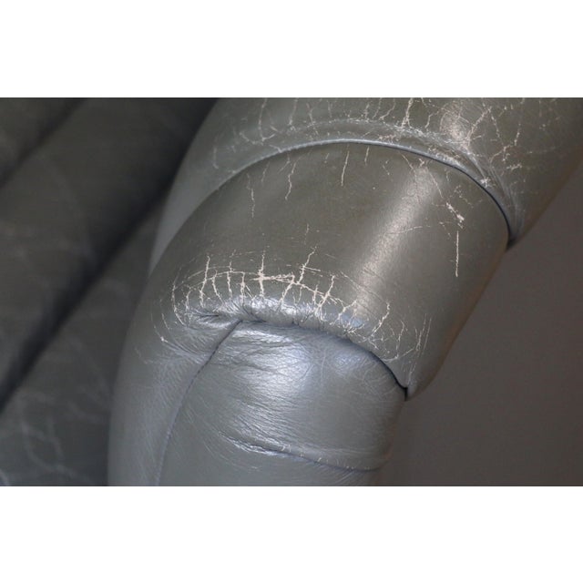 Vintage Pair of Gray Leather Channel-Tufted Club Chairs by Martin/Brattrud, 1987 For Sale - Image 11 of 14