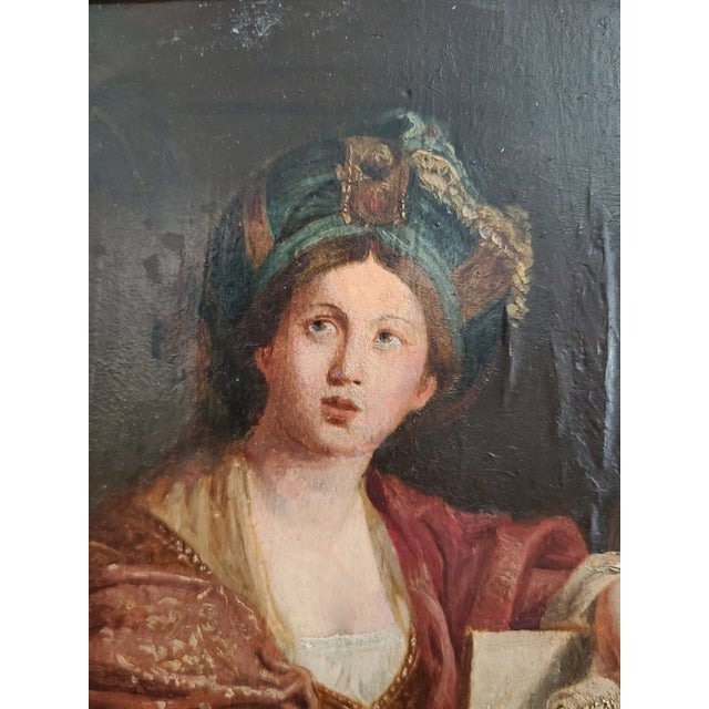 Portraiture Small Antique Oil Painting Portrait of the Cumaean Sibyl After Domenichino For Sale - Image 3 of 15