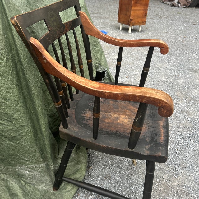 Vintage Nichols & Stone Ebonized Maple Harvard University Windsor Captain's Chair For Sale - Image 6 of 11