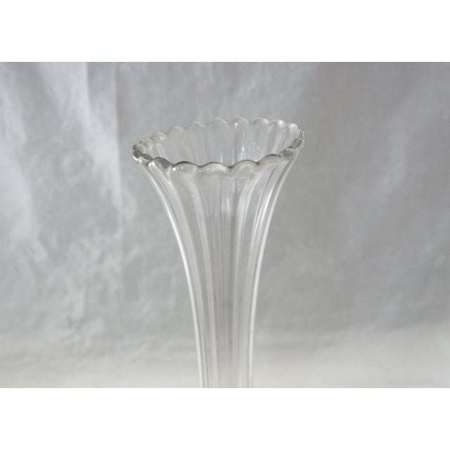 Transparent Early 20th Century Fostoria 1002 Clear Glass Swung Vase Scalloped Rim Ribbed Body Starburst Base For Sale - Image 8 of 10