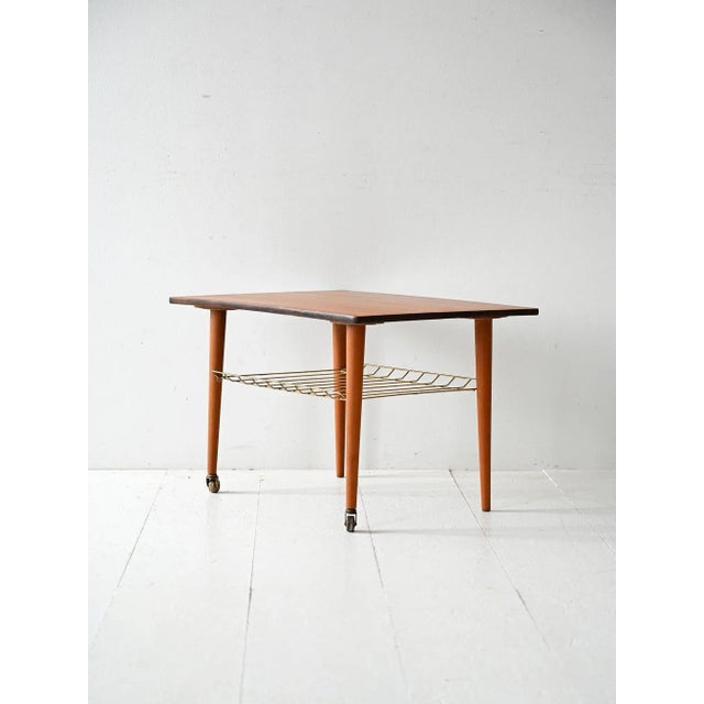 Vintage Scandinavian Teak Coffee Table with Brass Shelf, 1960s For Sale - Image 4 of 8