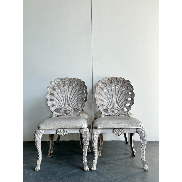 Vintage Coastal Cast Aluminum Grotto Dining Chairs - Set of 4 For Sale - Image 4 of 12