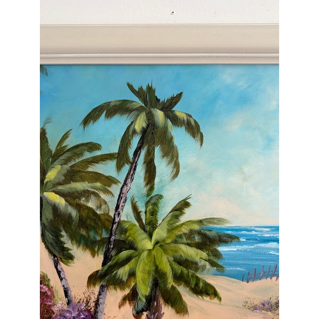 Vintage Signed M. Bryson Tropical Beach Palm Tree Landscape Painting, Framed For Sale In Orlando - Image 6 of 17