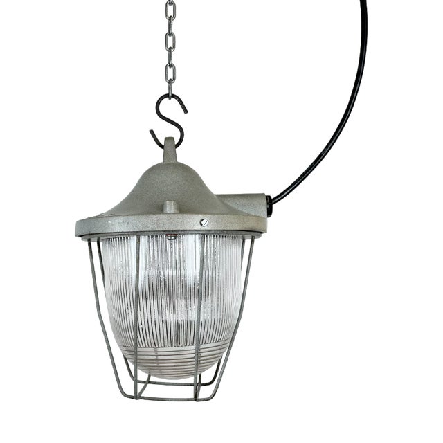 Light Industrial Grey Bunker Light from Polam Gdansk, 1970s For Sale