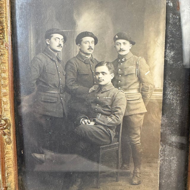 French Antique French Ornate Gilt Metal Photo Frame With Original Military Portrait For Sale - Image 3 of 8