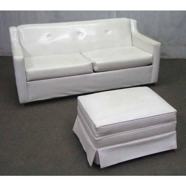 MidCentury Modern White Vinyl Sofa & Ottoman Set Chairish