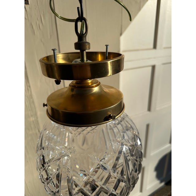 Waterford Crystal Vintage Signed Waterford Crystal Shade With Brass Flushmount Ceiling Fixture For Sale - Image 4 of 6
