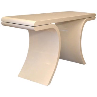 Hollywood Regency White Lacquer Console Table With Curved Legs For Sale