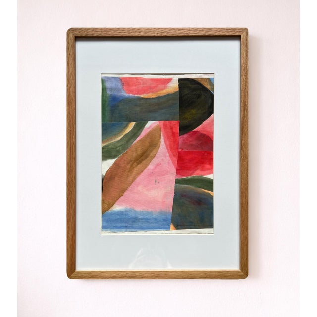 This piece made from fragments of fabric, assembled into a small composition of colours, textures and forms. Wooden frame,...