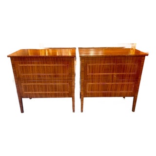 Pair of Italian Walnut Inlaid Side Tables For Sale
