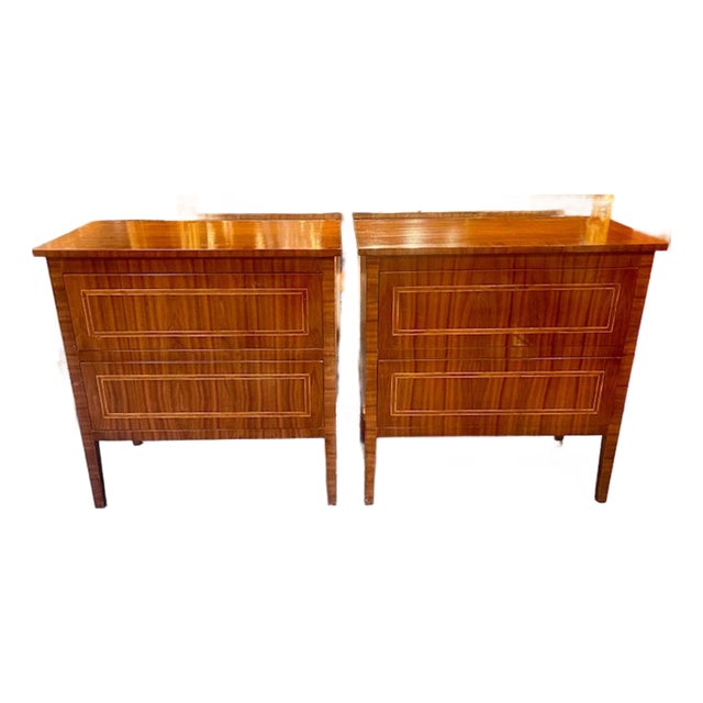 Pair of Italian Walnut Inlaid Side Tables For Sale
