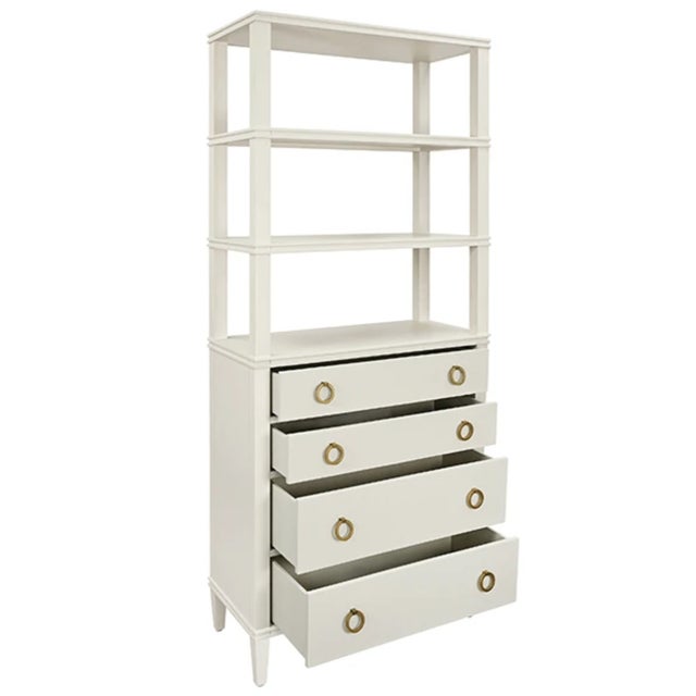 Worlds Away Matthew Izzo Home Brooke Antique White Lacquer Four Drawer Etagere For Sale - Image 4 of 9